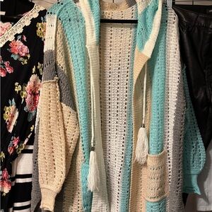 😍POL Colorful Knit Hooded Sweater Size large